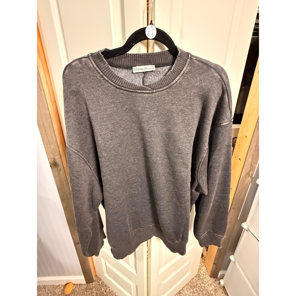 Zenana Mineral Wash Sweatshirt Charcoal Grey Pullover Fleece S/M